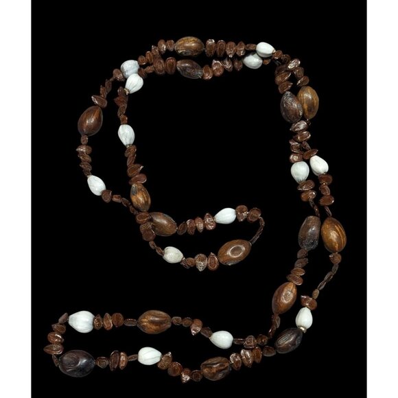 Nature Inspired Real Seed Brown And White Beaded Necklace - Picture 1 of 4
